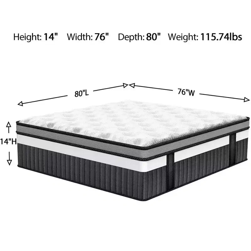 Colchón híbrido King Size en caja, colchón de espuma viscoelástica de 35 cm para un sueño confortable y alivio de la presión, con certificación CertiPUR-US