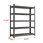 Estanterías Metálicas Ajustables de 5 Niveles Negras de 71 Pulgadas de Alto, Adecuadas para Cuartos de Herramientas, Garajes y Supermercados