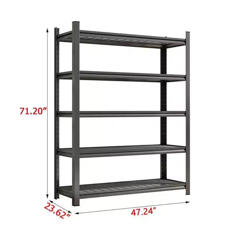 Estanterías Metálicas Ajustables de 5 Niveles Negras de 71 Pulgadas de Alto, Adecuadas para Cuartos de Herramientas, Garajes y Supermercados