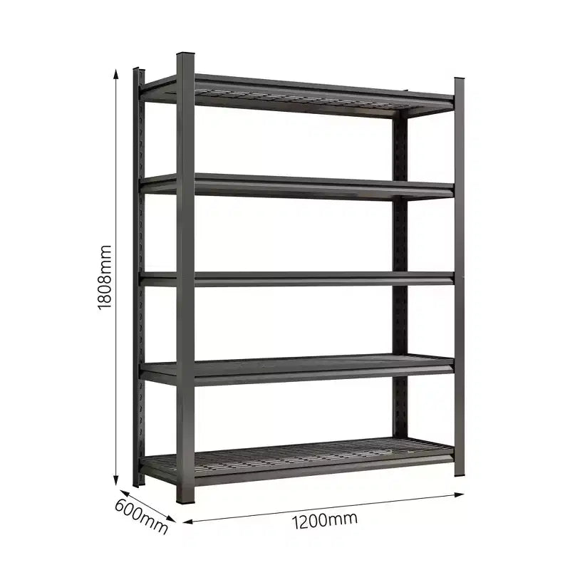 Estanterías Metálicas Ajustables de 5 Niveles Negras de 71 Pulgadas de Alto, Adecuadas para Cuartos de Herramientas, Garajes y Supermercados