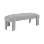 Banco tapizado de tela de terciopelo moderno y elegante Okak con estructura de madera contrachapada, otomana ovalada de lujo cómoda para dormitorio, recibidor