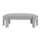 Banco tapizado de tela de terciopelo moderno y elegante Okak con estructura de madera contrachapada, otomana ovalada de lujo cómoda para dormitorio, recibidor