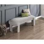 Banco tapizado de tela de terciopelo moderno y elegante Okak con estructura de madera contrachapada, otomana ovalada de lujo cómoda para dormitorio, recibidor