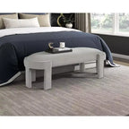 Banco tapizado de tela de terciopelo moderno y elegante Okak con estructura de madera contrachapada, otomana ovalada de lujo cómoda para dormitorio, recibidor