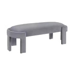 Banco tapizado de tela de terciopelo moderno y elegante Okak con estructura de madera contrachapada, otomana ovalada de lujo cómoda para dormitorio, recibidor