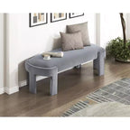 Banco tapizado de tela de terciopelo moderno y elegante Okak con estructura de madera contrachapada, otomana ovalada de lujo cómoda para dormitorio, recibidor