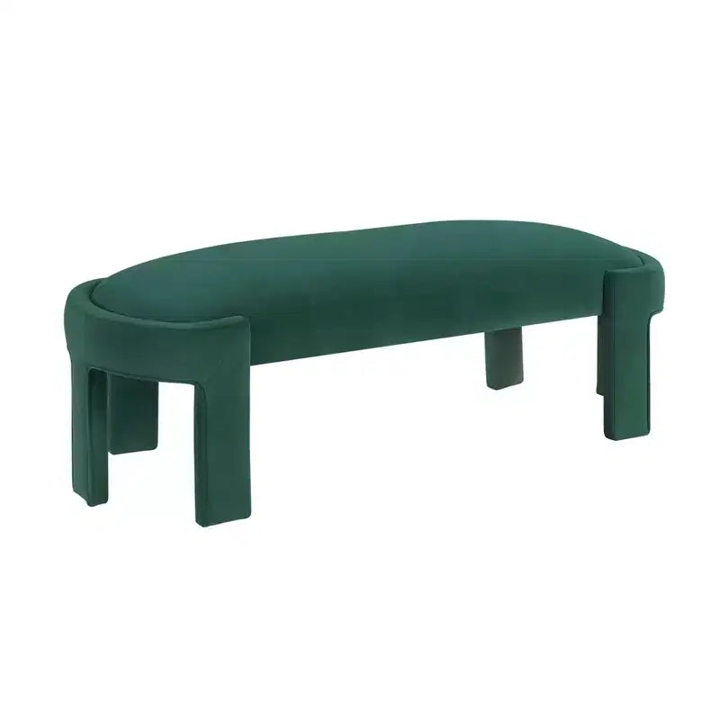 Banco tapizado de tela de terciopelo moderno y elegante Okak con estructura de madera contrachapada, otomana ovalada de lujo cómoda para dormitorio, recibidor