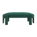 Banco tapizado de tela de terciopelo moderno y elegante Okak con estructura de madera contrachapada, otomana ovalada de lujo cómoda para dormitorio, recibidor