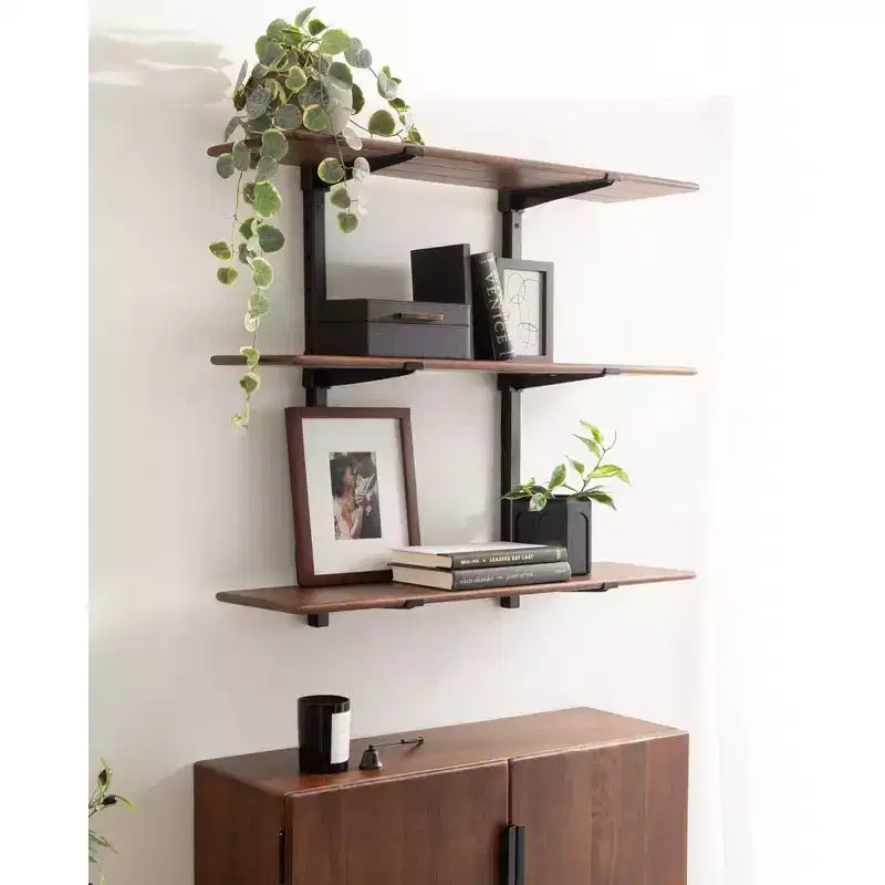 Estantería de pared Atwood de Kate and Laurel, negro y nogal, 32x10x30