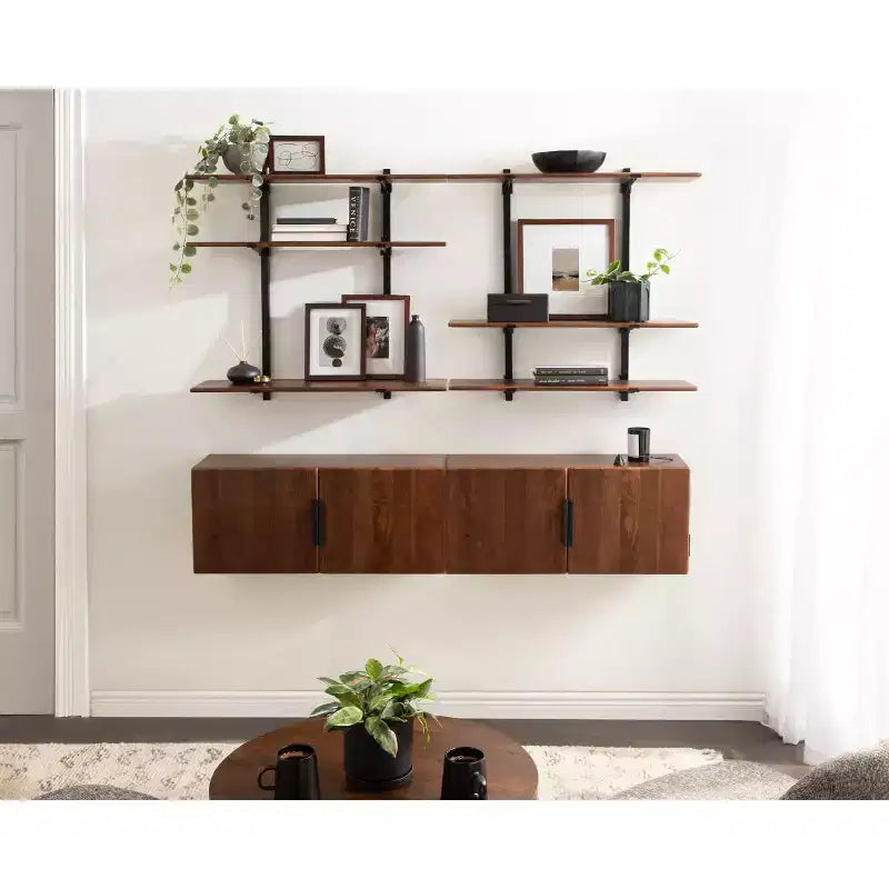 Estantería de pared Atwood de Kate and Laurel, negro y nogal, 32x10x30