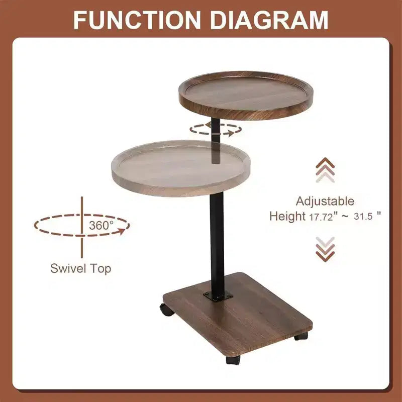 Mesa auxiliar móvil Acekool con forma de C, altura ajustable y ruedas para sala de estar y dormitorio