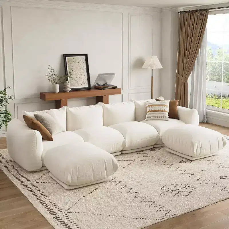 Seccional de sofá nube extragrande: Sofá modular en forma de U de chenilla, diseño de asiento profundo sin estructura