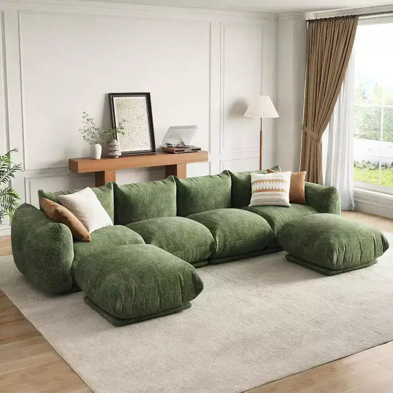 Seccional de sofá nube extragrande: Sofá modular en forma de U de chenilla, diseño de asiento profundo sin estructura