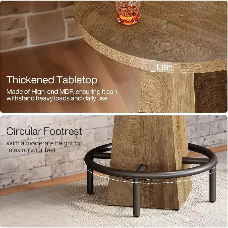 Mesa alta de bar Lantine, mesa redonda de pub de 95 cm de alto para bares pequeños, comedor, cocina, color madera (solo mesa)
