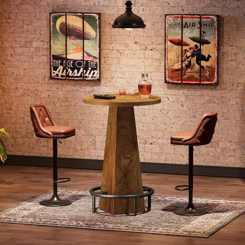 Mesa alta de bar Lantine, mesa redonda de pub de 95 cm de alto para bares pequeños, comedor, cocina, color madera (solo mesa)
