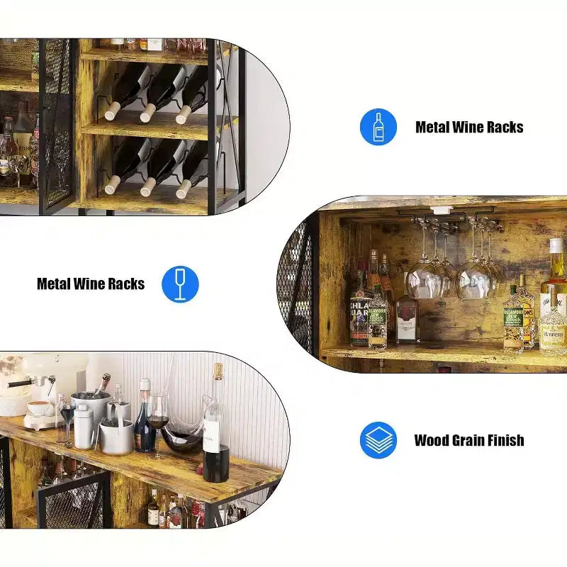 Acekool - Armario de bar industrial, aparador con botellero y estantes de almacenamiento para comedor o sala de estar