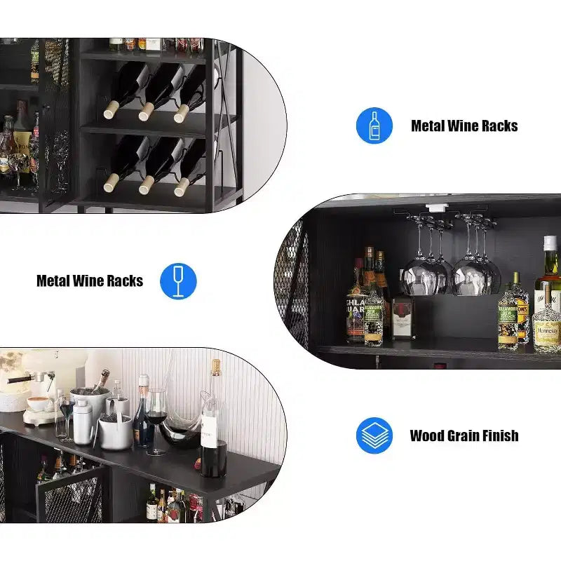 Acekool - Armario de bar industrial, aparador con botellero y estantes de almacenamiento para comedor o sala de estar