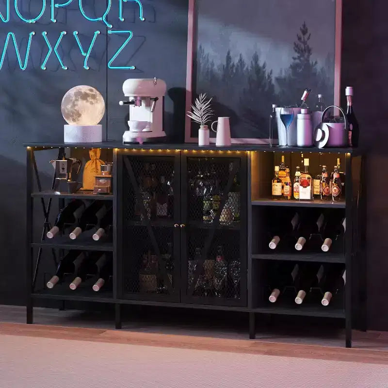 Acekool Industrial Bar Cabinet , Wine Rack Sideboard with Storage Shelves for Dining Room or Living Room