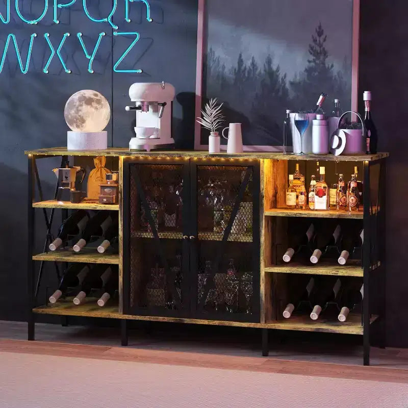 Acekool - Armario de bar industrial, aparador con botellero y estantes de almacenamiento para comedor o sala de estar
