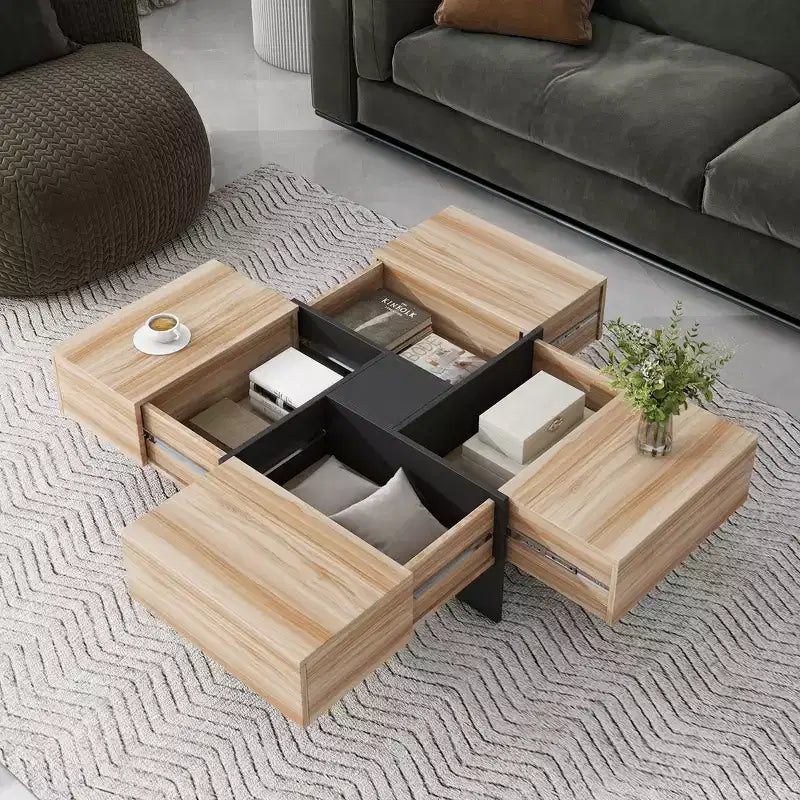 Mesa de centro cuadrada de 31.5 pulgadas con 4 compartimentos de almacenamiento ocultos, mesa de cóctel con tablero deslizante extensible, mesa auxiliar para sala de estar