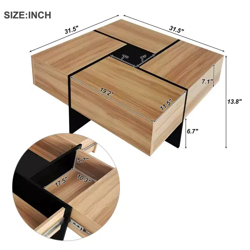 Mesa de centro cuadrada de 31.5 pulgadas con 4 compartimentos de almacenamiento ocultos, mesa de cóctel con tablero deslizante extensible, mesa auxiliar para sala de estar