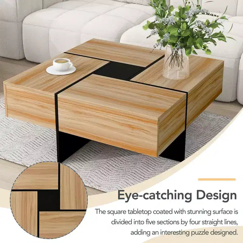 Mesa de centro cuadrada de 31.5 pulgadas con 4 compartimentos de almacenamiento ocultos, mesa de cóctel con tablero deslizante extensible, mesa auxiliar para sala de estar