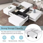 Mesa de centro cuadrada de 31.5 pulgadas con 4 compartimentos de almacenamiento ocultos, mesa de cóctel con tablero deslizante extensible, mesa auxiliar para sala de estar