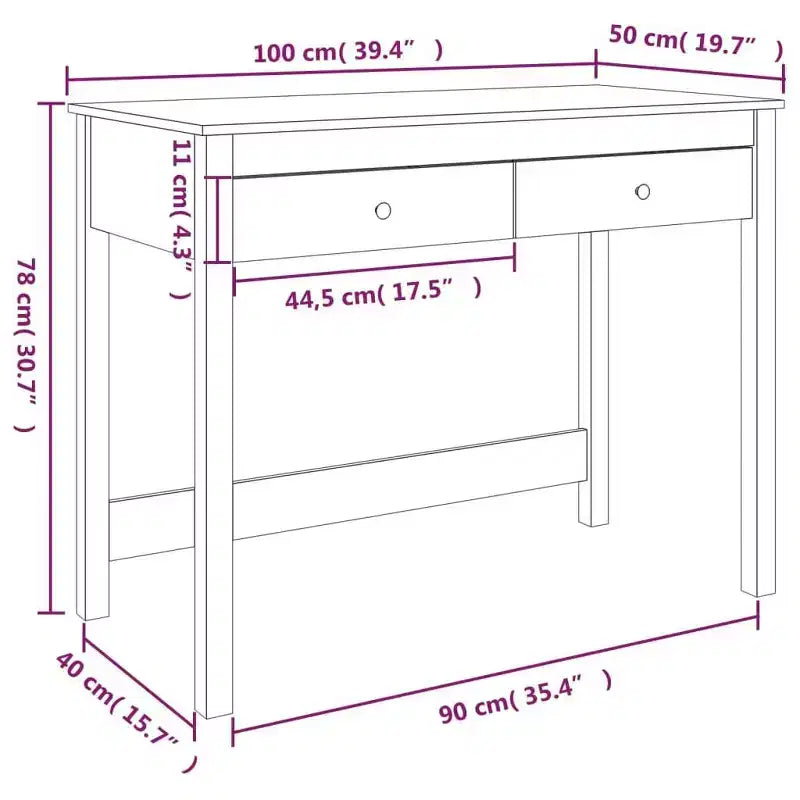 vidaXL Escritorio Madera Natural Madera maciza de pino Escritorio mediano Rectangular