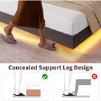 Base de cama flotante de tamaño completo, camas de plataforma tapizadas con cabecero de almacenamiento y estantes plegables, soporte de láminas de metal, no requiere somier