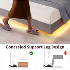 Base de cama flotante de tamaño completo, camas de plataforma tapizadas con cabecero de almacenamiento y estantes plegables, soporte de láminas de metal, no requiere somier