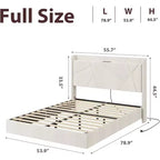 Base de cama flotante de tamaño completo, camas de plataforma tapizadas con cabecero de almacenamiento y estantes plegables, soporte de láminas de metal, no requiere somier