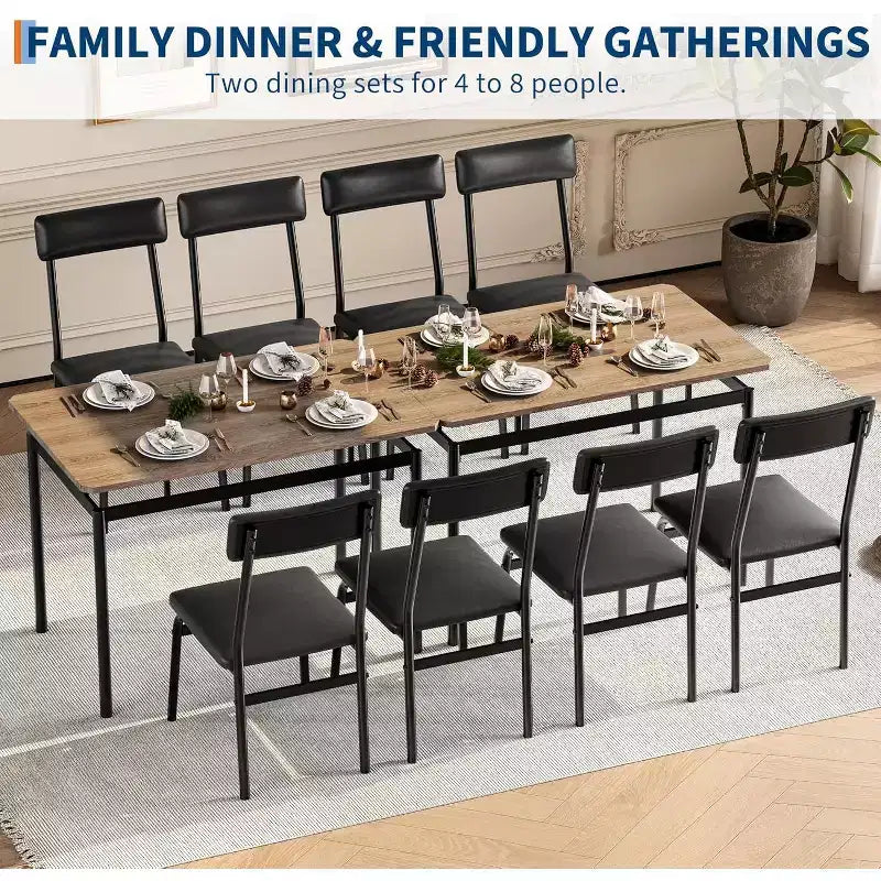 Juego de comedor Acekool de 5 piezas, mesa veteada de madera marrón, ahorra espacio, para cocina