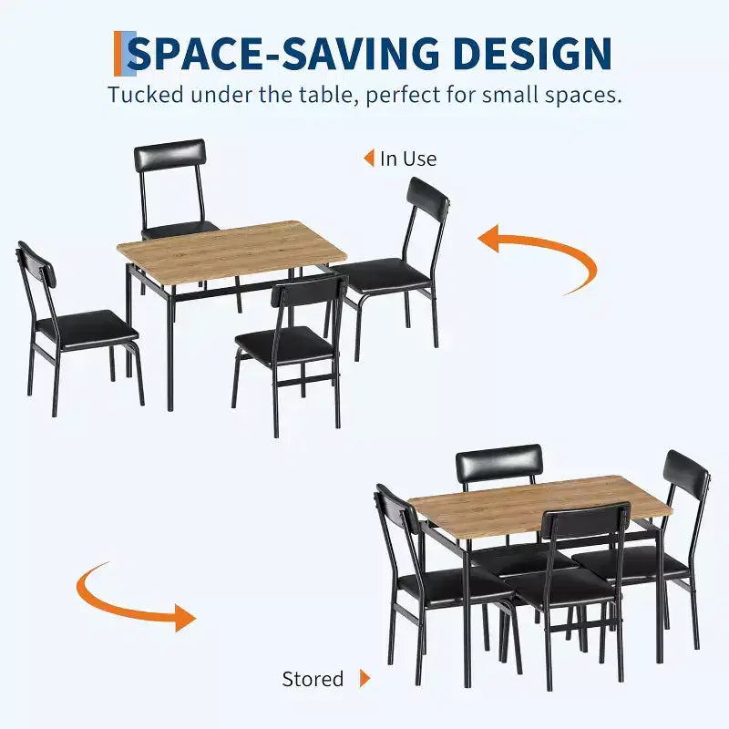 Juego de comedor Acekool de 5 piezas, mesa veteada de madera marrón, ahorra espacio, para cocina
