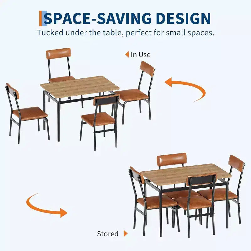 Juego de comedor Acekool de 5 piezas, mesa veteada de madera marrón, ahorra espacio, para cocina