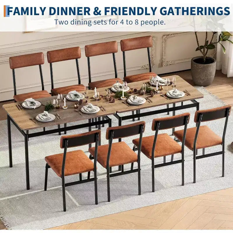 Juego de comedor Acekool de 5 piezas, mesa veteada de madera marrón, ahorra espacio, para cocina