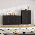 Tocador de 7 cajones Whizmax para dormitorio, organizador de cómoda de madera moderno con tiradores de metal dorados y dispositivo antivuelco para pasillo, entrada