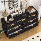 Tocador de 7 cajones Whizmax para dormitorio, organizador de cómoda de madera moderno con tiradores de metal dorados y dispositivo antivuelco para pasillo, entrada