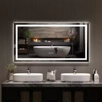 No Frame Led Bathroom Mirror with Front and Backlit, Stepless Dimmabl, Anti-Fog, Shatter-Proof for Wall (Horizontal/Vertical)