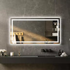 Espejo de baño LED sin marco con iluminación frontal y trasera, intensidad regulable continua, antivaho, a prueba de roturas para pared (horizontal/vertical)