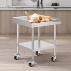 Mesa de trabajo de acero inoxidable para preparación de alimentos con 4 ruedas, protector contra salpicaduras de 3 lados, mesa de trabajo de metal de alta resistencia para restaurante, hogar y hotel