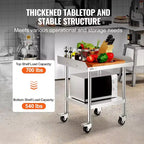 Mesa de trabajo de acero inoxidable para preparación de alimentos con 4 ruedas, protector contra salpicaduras de 3 lados, mesa de trabajo de metal de alta resistencia para restaurante, hogar y hotel