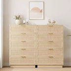 Cómoda de 5 cajones de ratán para dormitorio, diseño de cuerpo de gabinete y patas integrados, cómoda de madera para pasillos, entradas y armarios, fácil montaje