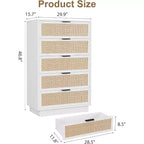 Cómoda de 5 cajones de ratán para dormitorio, diseño de cuerpo de gabinete y patas integrados, cómoda de madera para pasillos, entradas y armarios, fácil montaje
