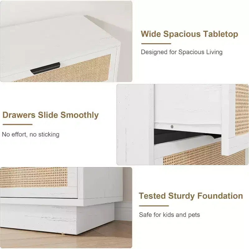 Cómoda de 5 cajones de ratán para dormitorio, diseño de cuerpo de gabinete y patas integrados, cómoda de madera para pasillos, entradas y armarios, fácil montaje