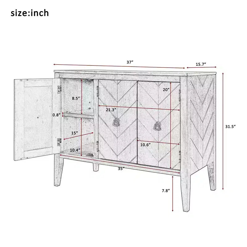 Mueble de almacenaje auxiliar vintage con estante ajustable, aparador de madera maciza, mesa consola, mesa auxiliar de sofá, gris