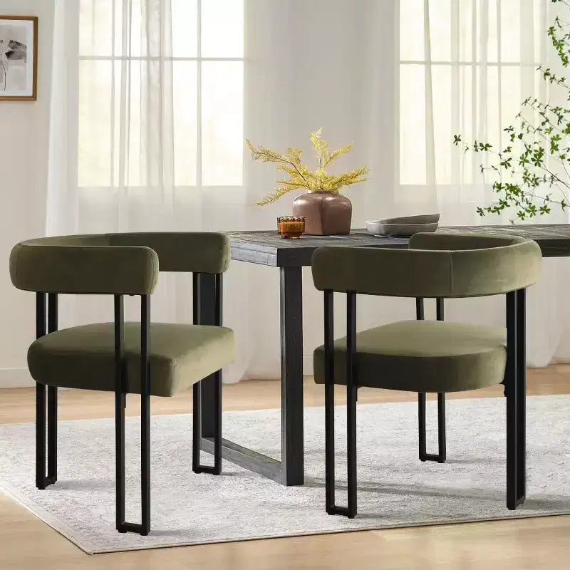 Juego de 6 sillas de comedor tapizadas Panipeachy, sillas de cocina de terciopelo contemporáneo con respaldo curvo y elegante base de metal