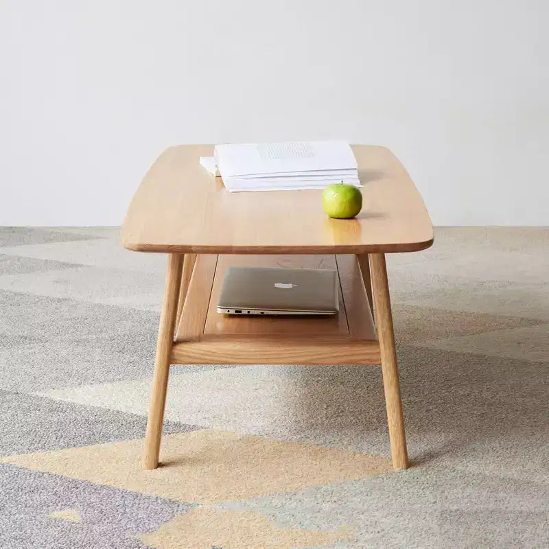Mesa de centro TUYOHW, estructura 100 % de roble de primera calidad, mesa baja de centro de 2 niveles natural de 120x56 cm / 102x51 cm para sala de estar, mesa auxiliar baja, fácil de montar