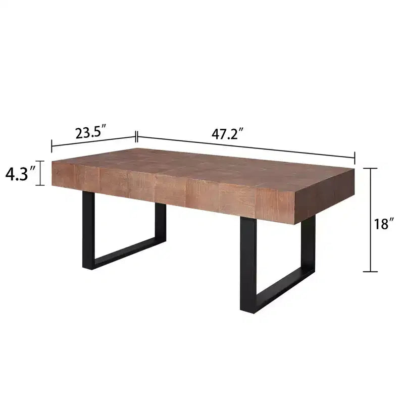 TUYOHW Mesa de centro rústica con patas de metal, mesa central hecha a mano de 47.2 pulgadas para sala de estar, mesa auxiliar de madera para decoración del hogar, marrón/negro