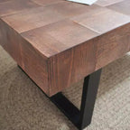 TUYOHW Mesa de centro rústica con patas de metal, mesa central hecha a mano de 47.2 pulgadas para sala de estar, mesa auxiliar de madera para decoración del hogar, marrón/negro