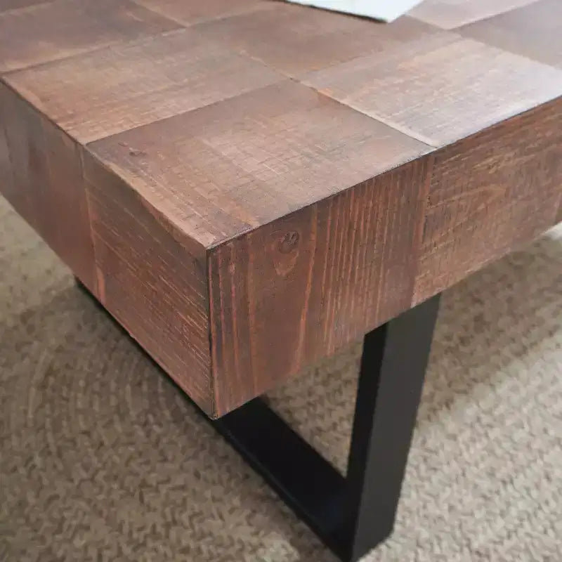 TUYOHW Mesa de centro rústica con patas de metal, mesa central hecha a mano de 47.2 pulgadas para sala de estar, mesa auxiliar de madera para decoración del hogar, marrón/negro